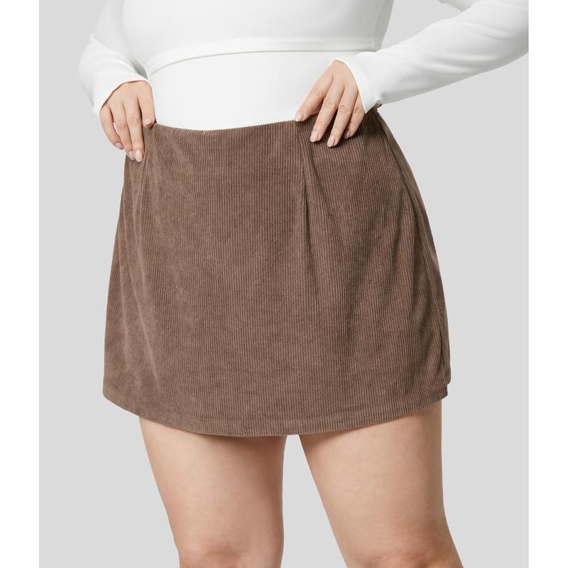 Halara High Waisted Invisible Zipper 2-in-1 A Line Mini Corduroy Casual Plus Size Skirt