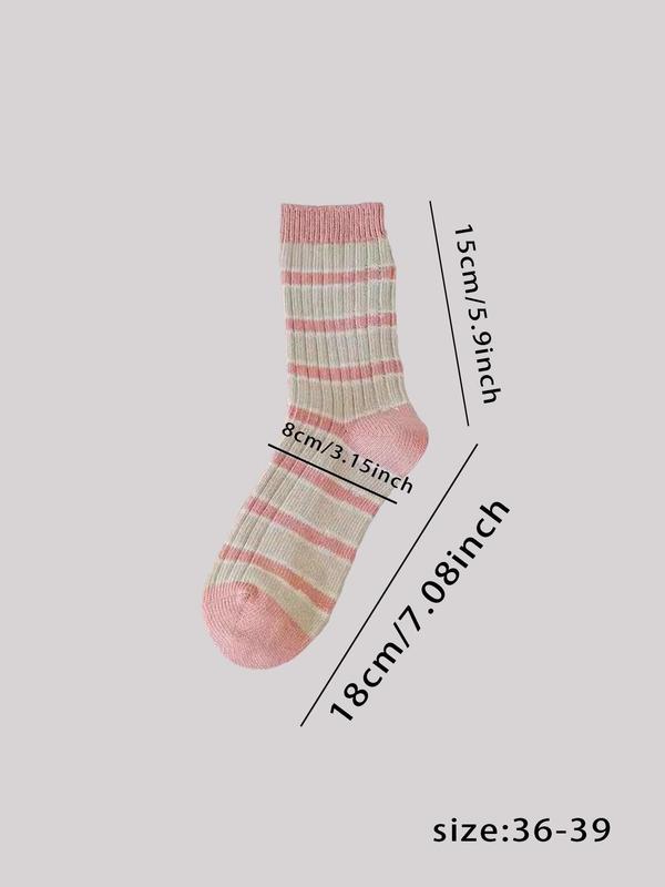 Women's  Random Colorblock Striped Print Crew Socks, Casual Comfortable Breathable Socks for Daily Wear, Women's Socks for All Seasons