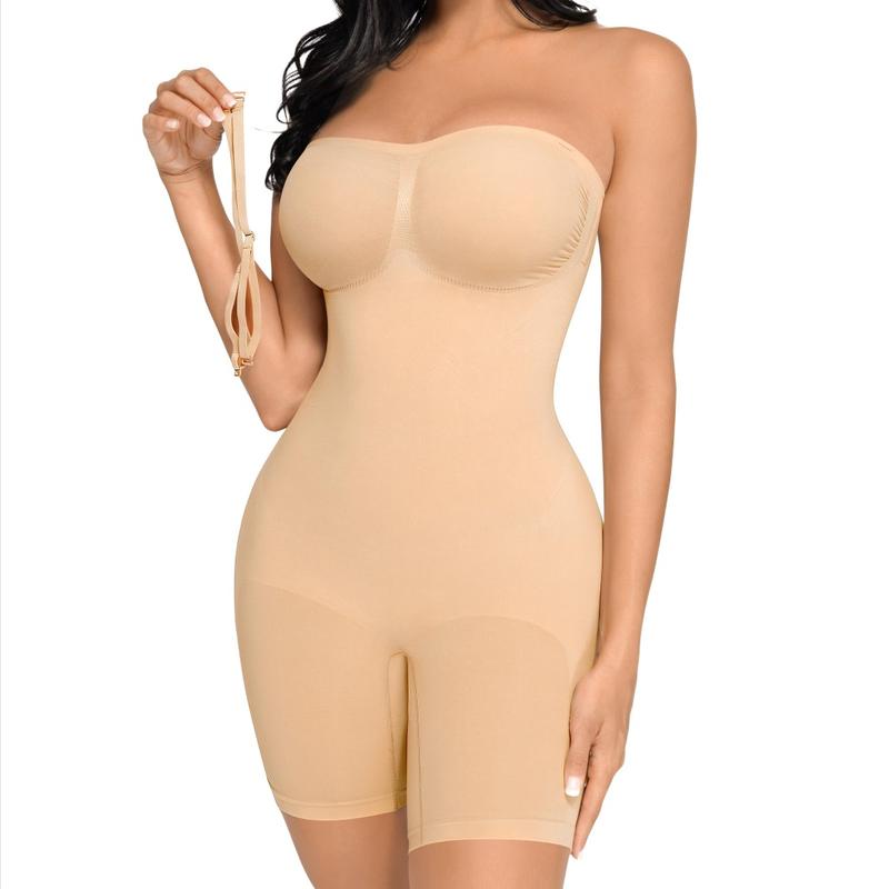 FeelinGirl Strapless Shapewear Tummy Control Bodysuit with Breast Support and Buttocks Lifting - Comfortable Fabric Womenswear Light Basic