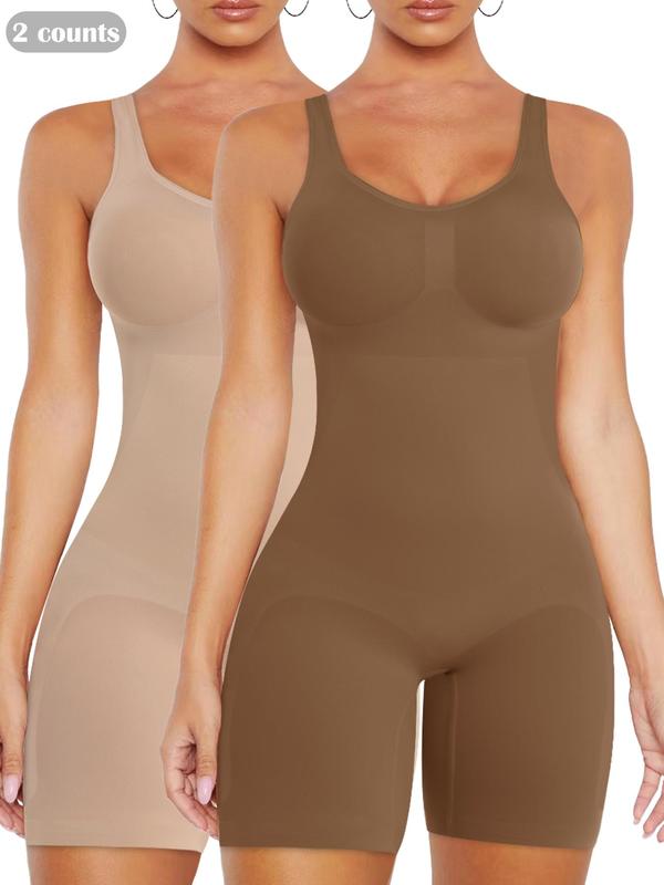 Women's Solid Color Scoop Neck Shapewear Bodysuit, High Stretch Shaper Clothes, Seamless Tummy Control Butt Lifting Shaper Romper, Ladies Shapewear for All Seasons