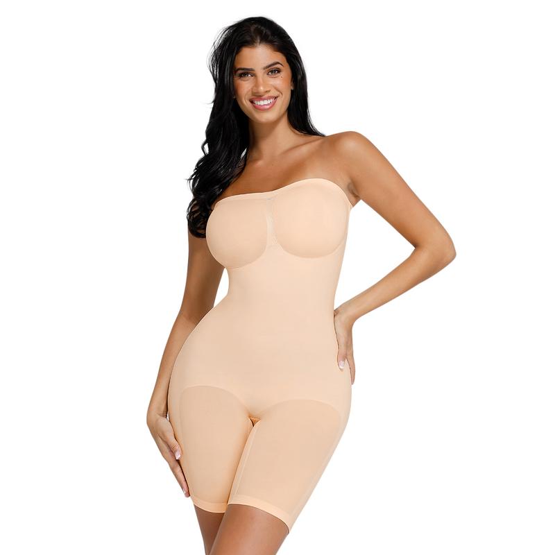 FeelinGirl Strapless Shapewear Tummy Control Bodysuit with Breast Support and Buttocks Lifting - Comfortable Fabric Womenswear Light Basic