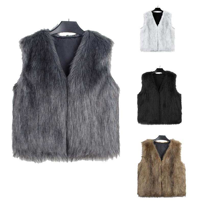 Women's Autumn Winter Waistcoat Sleeveless Faux Fur Vest Coat Short Jacket Outwear S-2XL