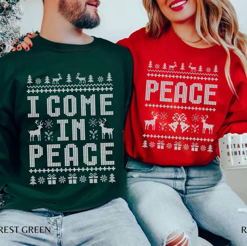 Matching Couples Ugly Christmas Sweatshirts Funny Couple Ugly Christmas Sweatshirts, I Come in Peace Sweatshirts