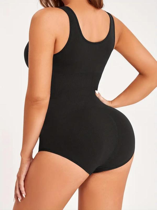 Women's Solid Seamless Shapewear Bodysuit, Comfort Basic Minimalist Sleeveless Bodysuit, Tummy Control Butt Lifting Bodysuit, Womenswear