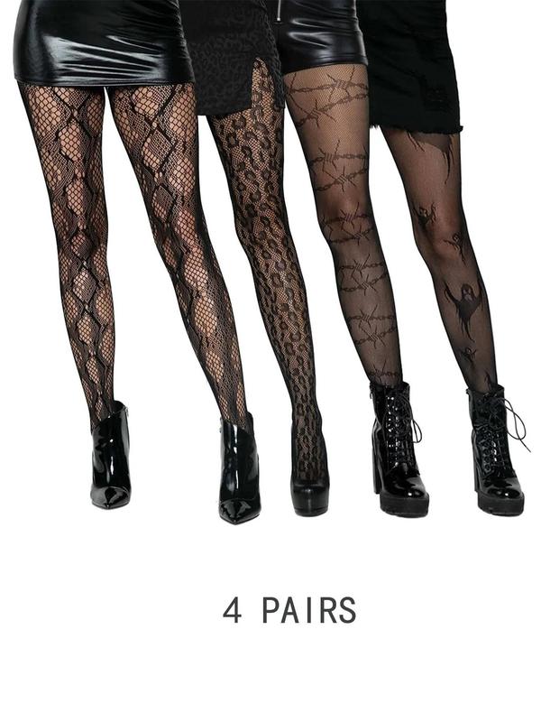 Women's All Over Print Hollow Out Fishnet Tights, Casual Comfy Breathable High Stretch Pantyhose for Daily Wear, Ladies Socks for All Seasons