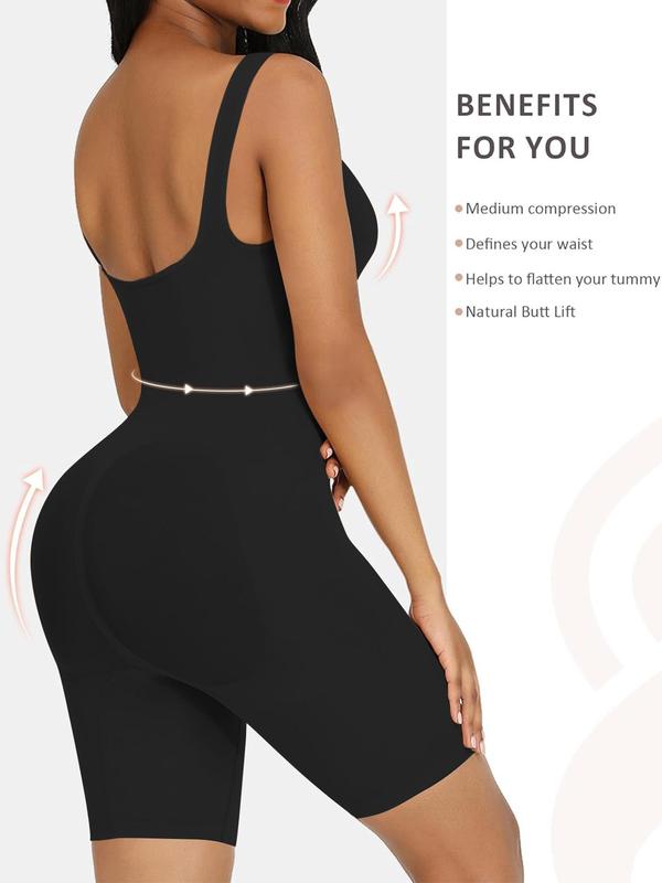 Women's Solid Color Scoop Neck Shapewear Bodysuit, High Stretch Shaper Clothes, Seamless Tummy Control Butt Lifting Shaper Romper, Ladies Shapewear for All Seasons