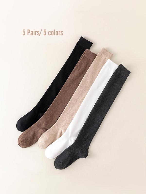 Women's Solid Over The Knee Socks, Casual Comfy Breathable Socks for Daily Wear, Women's Socks for Winter