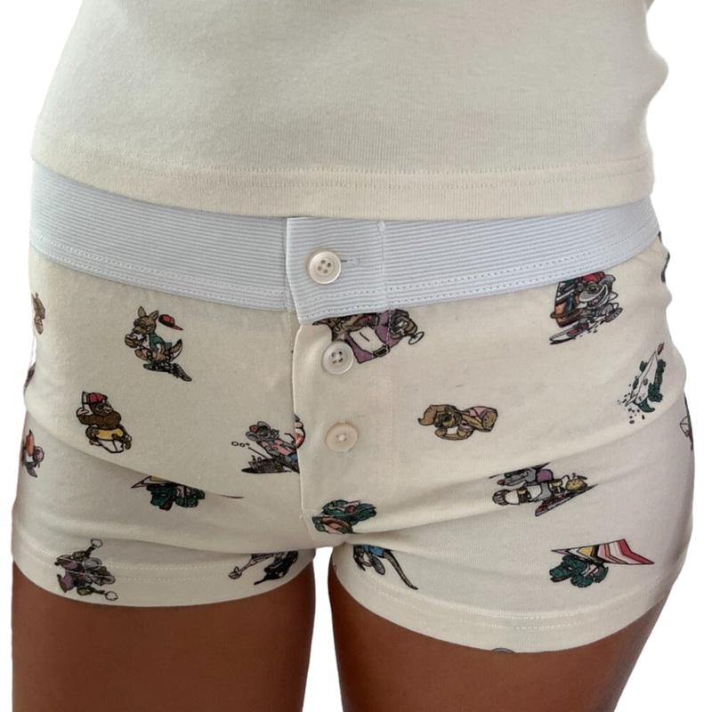 Women Lounge Shorts Button Floral Print Y2k Low Rise Sexy Micro Shorts Slim Fit Pajama Bottoms Cute Sleep Shorts