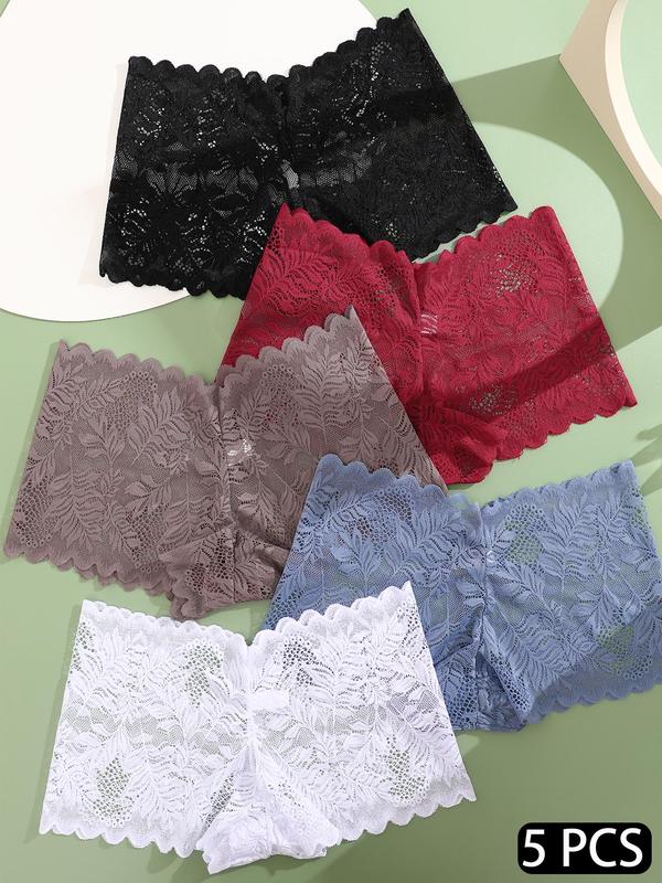 Women's Leaf Pattern Bow Decor Scallop Trim Sheer Lace Knicker, Comfortable Breathable Panty, Summer Wear 2024, Women's Underwear for All Seasons, Fall Wear, Fallfreshness