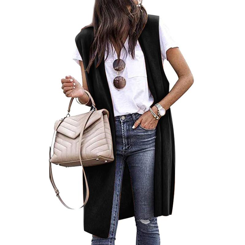 Women's Lightweight Casual Sleeveless Open Front Tunic Vest Long Cardigan Tops Coat