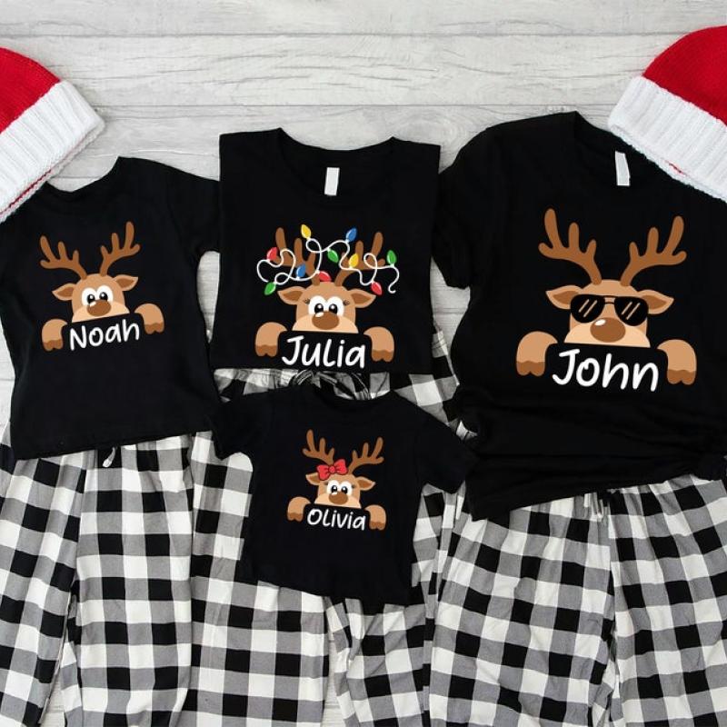 Reindeer Family Christmas Shirt,Personalized Christmas Family Shirt,Custom Family Name Tee,Funny Christmas Tee,Gift For Christmas,Xmas Gift