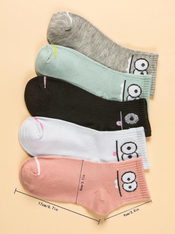 Women's 5 Pairs Cartoon Print Crew Socks, Casual Moisture Wicking Socks, Soft Comfy Breathable Socks For All Seasons Daily Wear