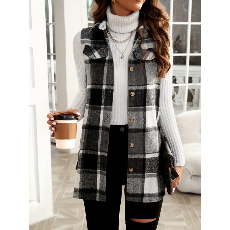 Stylish Plaid Lapel Suit Vest - Women's Fashion Vests for Spring, Autumn, and Winter - Classic Fit, Soft Fabric, and Versatile Design