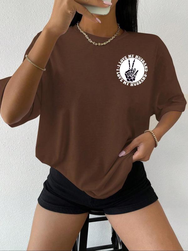 Women's Letter Graphic Print Round Neck Tee, Summer Clothes Women, Short Sleeve T-Shirt for Summer, Women's Top for Daily Wear