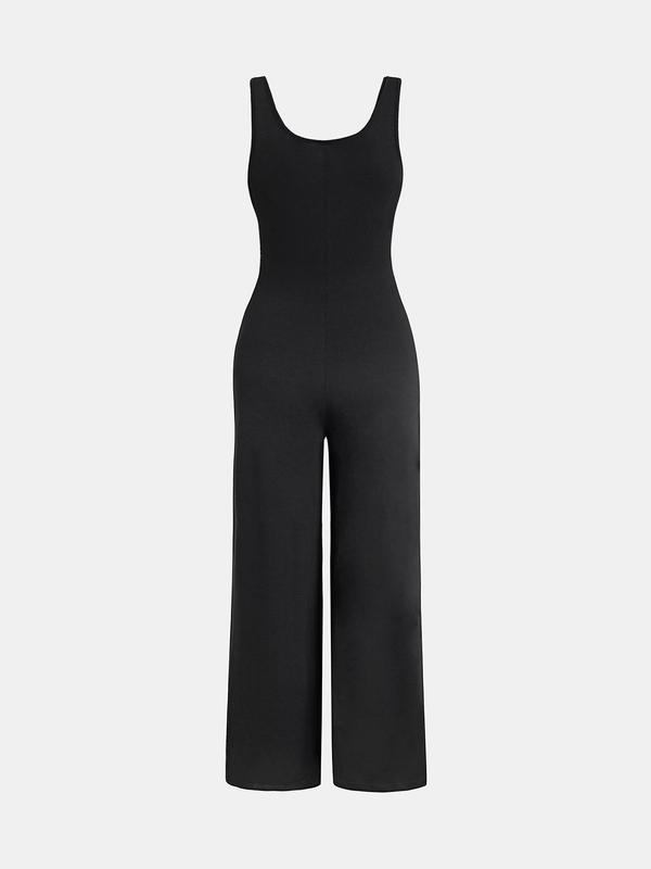 YOZY Women's Solid Pocket Square Neck Tank Jumpsuit, Casual Sleeveless Jumpsuit for Summer, Women's Jumpsuit for Daily Wear