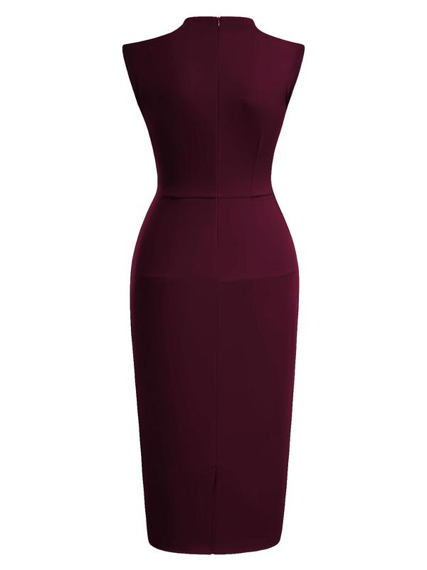 Women's Sexy Plain Ruched Mock Neck Pencil Dress, Lady Casual Comfort Solid Sleeveless Knee Length Bodycon Dress for Party Holiday Wedding, Dresses for Summer Casual Wear, Ladies Summer Clothes, Womenswear