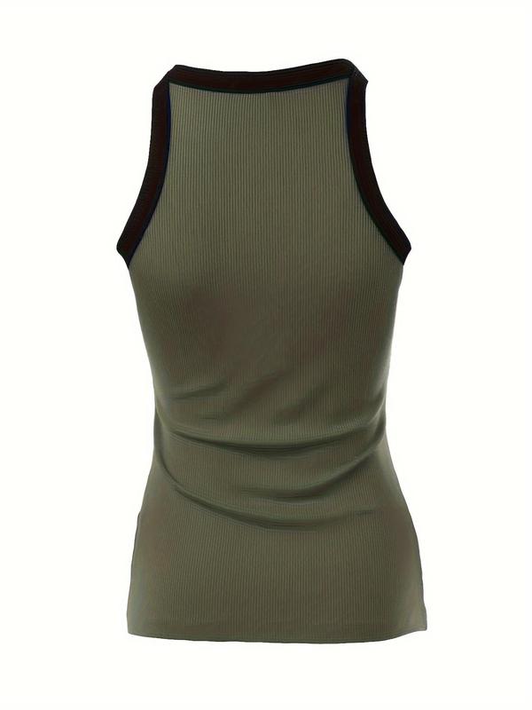 Women's Contrast Binding Round Neck Tank Top, Casual Solid Color Sleeveless Top for Summer, Ladies Clothes for Daily Wear