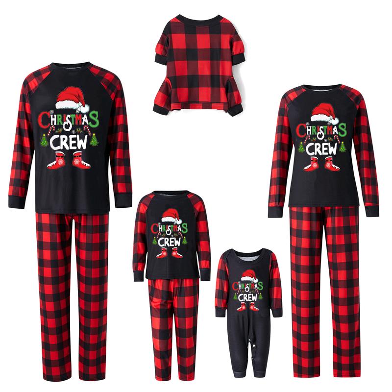 Hot Family Matching Christmas Pajamas, Baby Romper Letter Christmas Hat Print Long Sleeve Tops + Plaid Pants Sleepwear Set