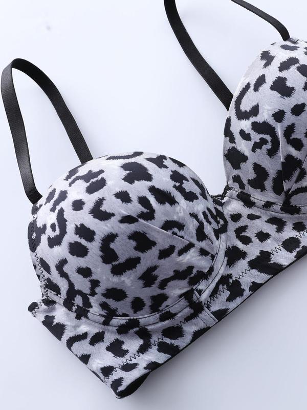 Women's Leopard Print Bra, Push Up Bra, Casual Soft Comfortable Adjustable Strap Lingerie Top for Daily Wear, Women's Lingerie for All Seasons