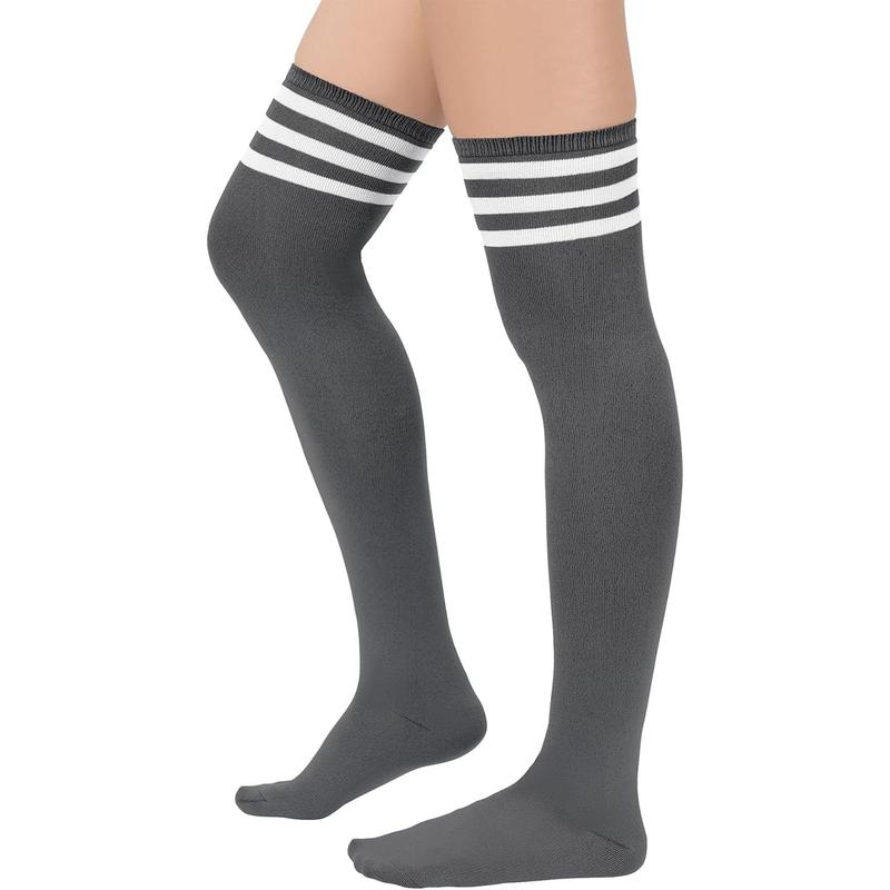 3 Pairs Thigh High Socks for Women Over the  High Socks Triple Stripe Long Stockings Thigh Highs Leg Warmer