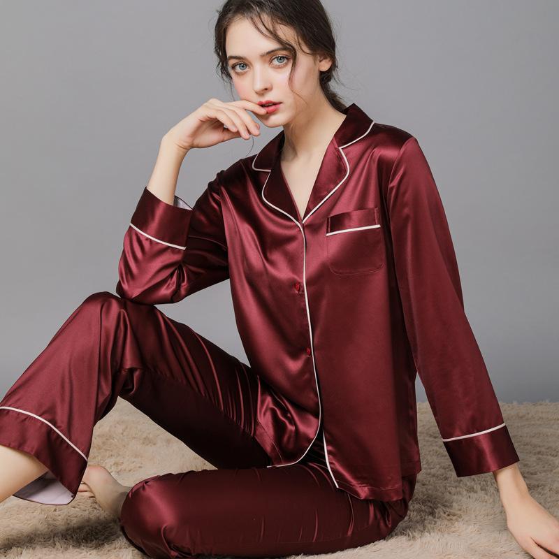 New Spring and Autumn Silk Couple Pajamas Women's Autumn Ice Silk Men's Pajamas Home Wear Long Sleeve plus Size Suit Womenswear Clothing