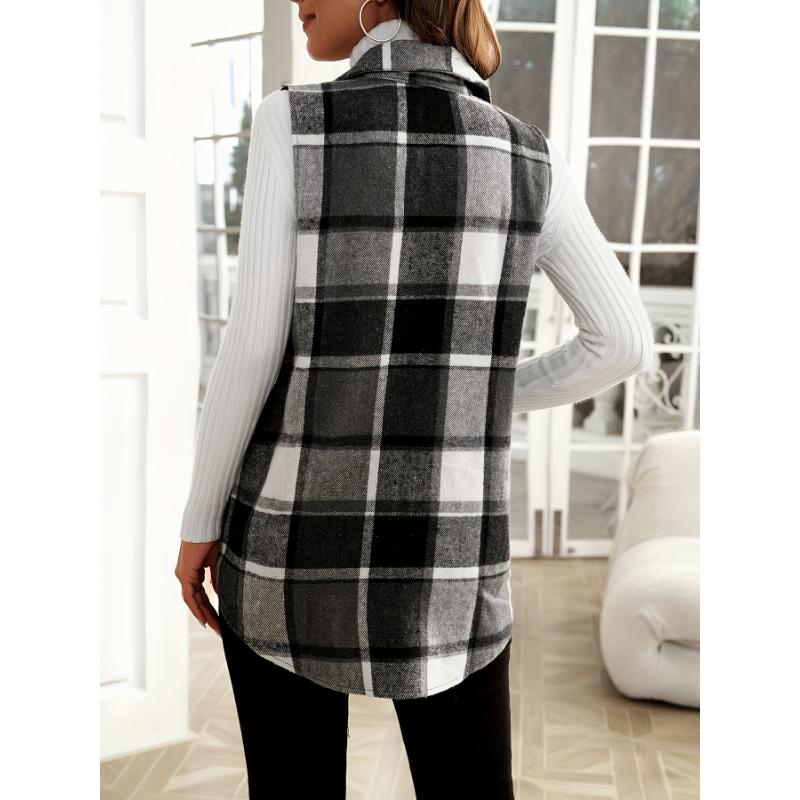 Stylish Plaid Lapel Suit Vest - Women's Fashion Vests for Spring, Autumn, and Winter - Classic Fit, Soft Fabric, and Versatile Design