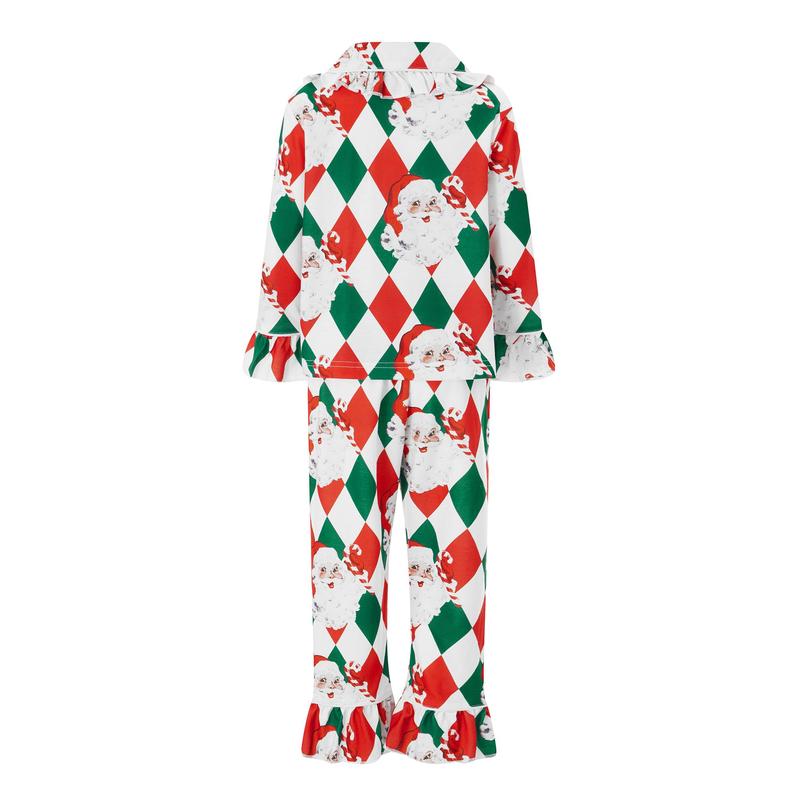 Christmas Pajamas For Family, Diamond Grid Santa Family Christmas Pajamas Matching Sets