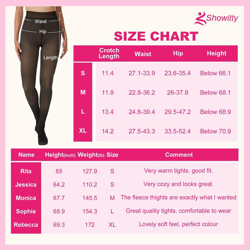 SHOWITTY 1 2 Pack Fleece Lined Tights for Women Fake Translucent Pantyhose High Waisted Thermal Leggings Ladies Stretch Thick Winter Warm Stocking