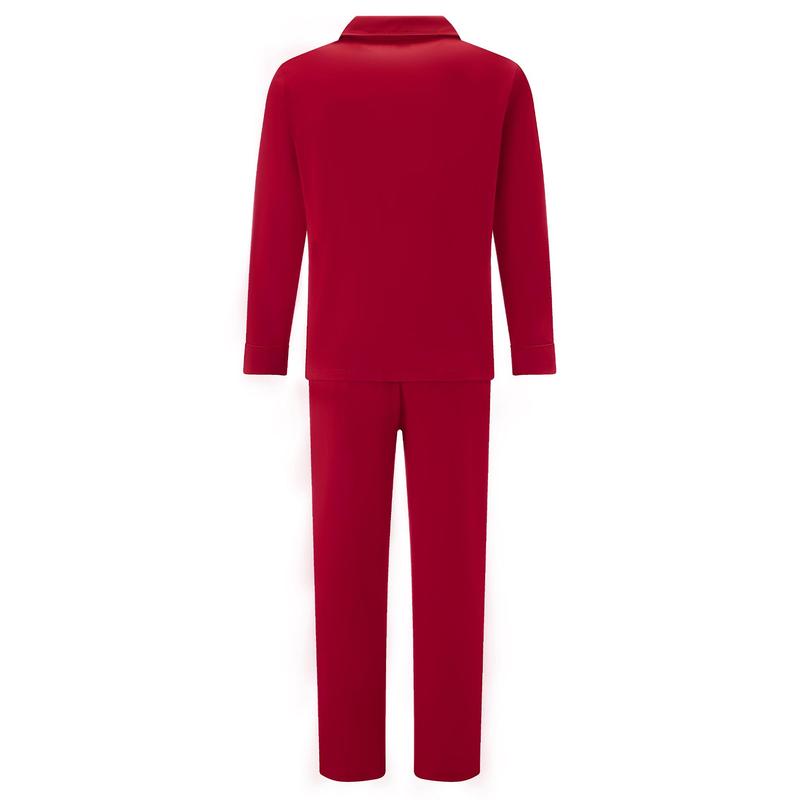 New Red Family Matching Pajama Set Lapel Neck Button-up Long Sleeve Tops Long Pants 2-Piece Bow Solid Color Loungewear Outfit