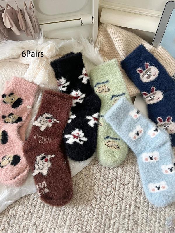 Women's Cute Animal Print Fuzzy Socks, Casual Soft Comfy Floor Socks for Fall & Winter, Women's Socks for Daily Wear