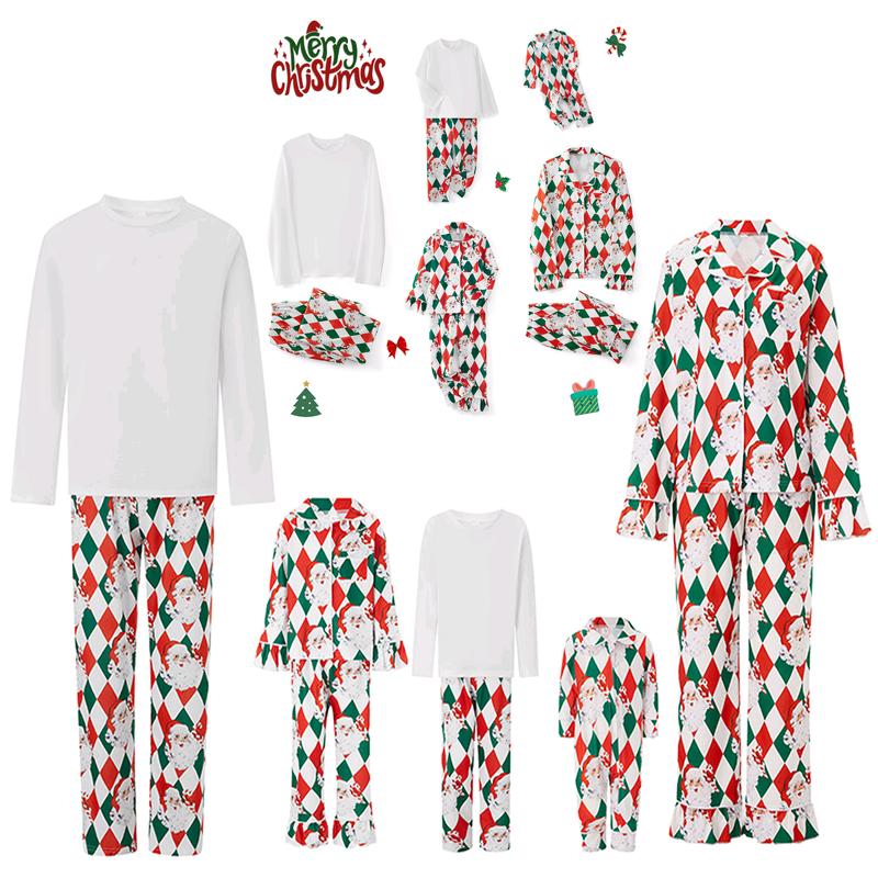 Christmas Pajamas For Family, Diamond Grid Santa Family Christmas Pajamas Matching Sets