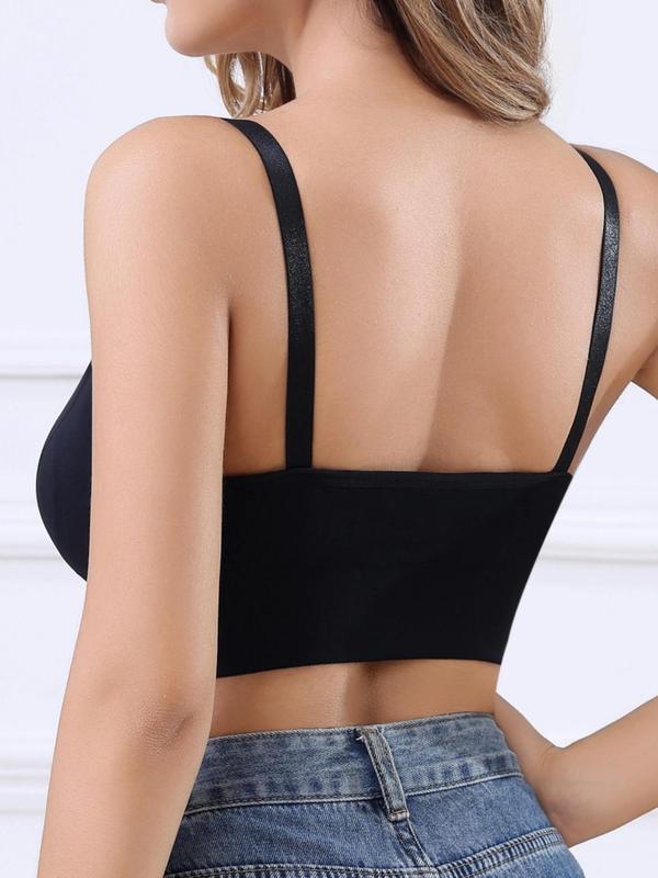 Women's Solid Hook & Eye Front Wireless Backless Bra, Soft Comfortable Breathable Multiway Adjustable Strap Push Up Bra, Women's Lingerie for All Seasons