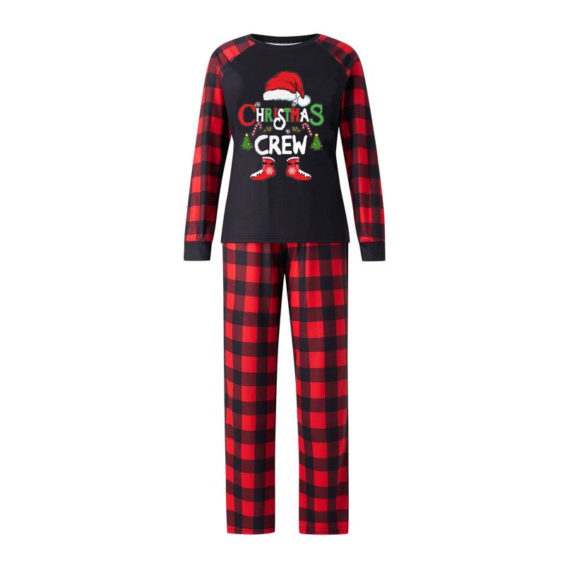 Hot Family Matching Christmas Pajamas, Baby Romper Letter Christmas Hat Print Long Sleeve Tops + Plaid Pants Sleepwear Set