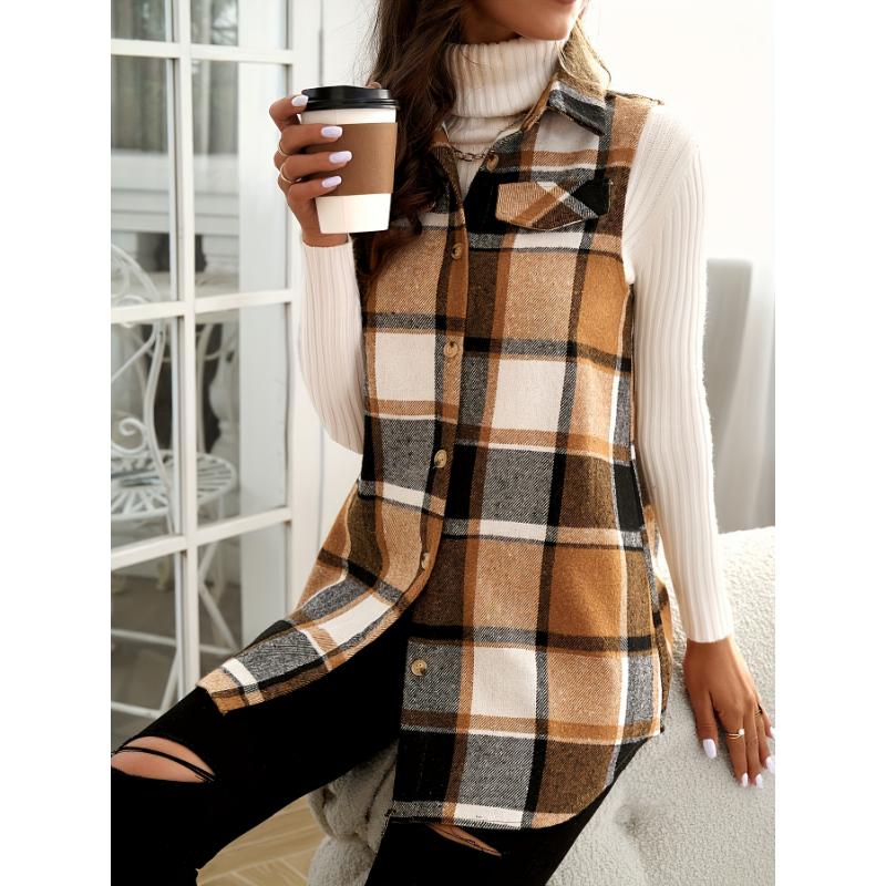 Stylish Plaid Lapel Suit Vest - Women's Fashion Vests for Spring, Autumn, and Winter - Classic Fit, Soft Fabric, and Versatile Design