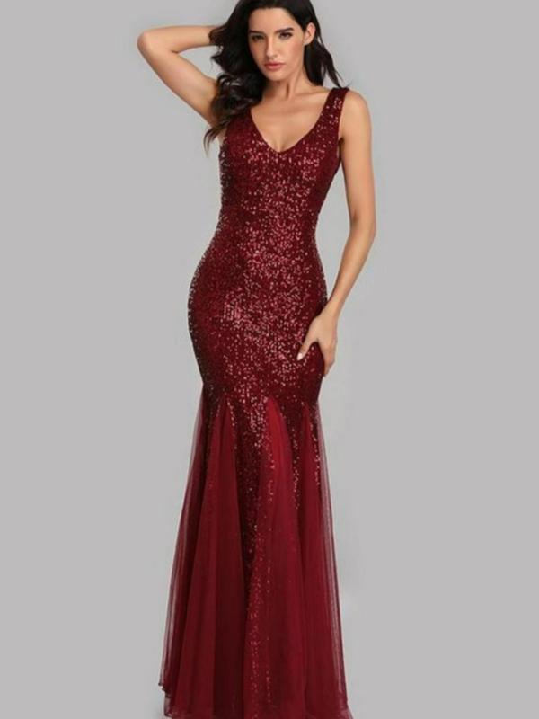 Women's Glitter Sequin Backless Tank Dress, Elegant Deep V Neck Sleeveless Bodycon Dress for Evening Party & Banquet, Ladies' Clothes for All Seasons