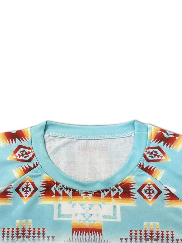 Women's Navajo Style Geometric Print Round Neck Sweatshirt, Casual Long Sleeve Crew Neck Pullover for Daily Wear, Ladies Clothes for All Seasons