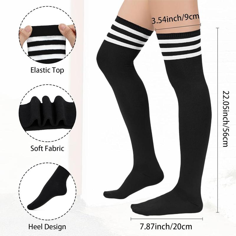 3 Pairs Thigh High Socks for Women Over the  High Socks Triple Stripe Long Stockings Thigh Highs Leg Warmer