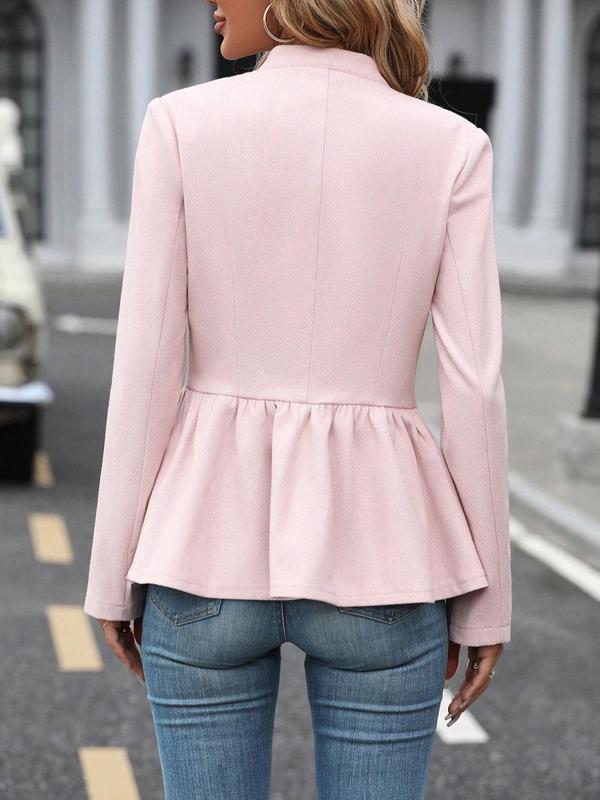 Women's Basic Button Front Peplum Drop Shoulder Coat, Minimalist Jackets, Casual Mock Neck Outerwear for Daily Outdoor Womenwear, Chic Lady Long Sleeve Clothes, Going Out Outfits 2024