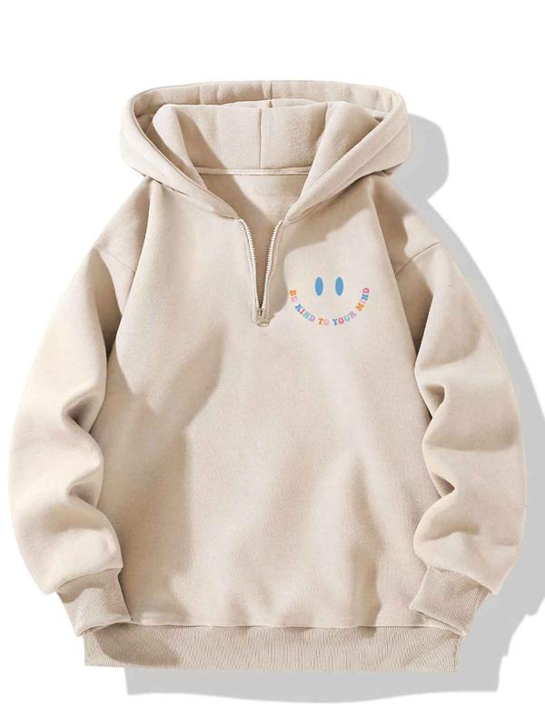 Women's Letter Print Half Zip Up Drop Shoulder Hoodie, Fashion Casual Hooded Sweatshirt for Daily Holiday Outdoor Wear, Women Clothing for Fall & Winter