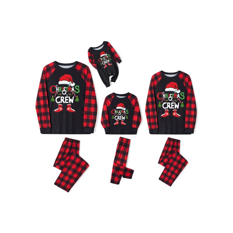 Hot Family Matching Christmas Pajamas, Baby Romper Letter Christmas Hat Print Long Sleeve Tops + Plaid Pants Sleepwear Set