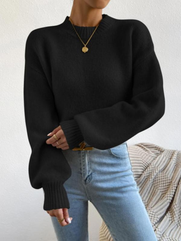 Women's Plain Drop Shoulder Mock Neck Sweater Pullover, Casual Long Sleeve Jumper for Fall & Winter, Women's Knitwear for Daily Wear