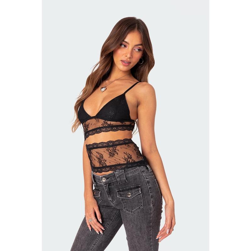 Spice Cut Out Sheer Lace Tank Top