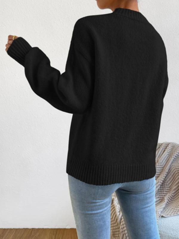 Women's Plain Drop Shoulder Mock Neck Sweater Pullover, Casual Long Sleeve Jumper for Fall & Winter, Women's Knitwear for Daily Wear