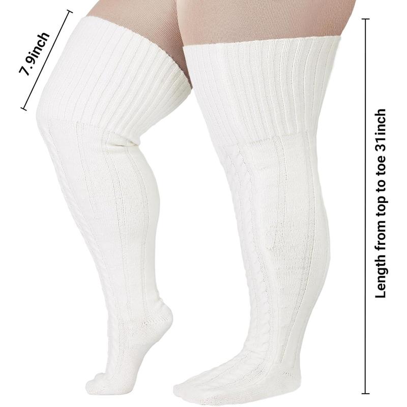 Wool Plus Size Thigh High Socks For Thick Thighs- Extra Long Womens Warm Cable Knit Over Knee Stockings Leg Warmers