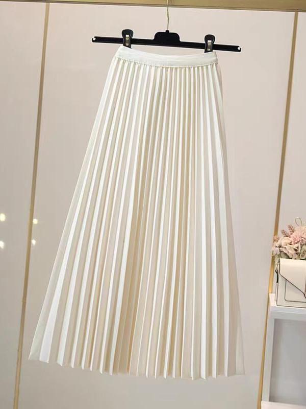 Women's Solid Pleated Vintage Skirt, Elegant Fashion Casual Midi Skirt for Daily Outdoor Wear, Ladies Skirt for Spring & Fall, Fall Outfits, Fallfreshness