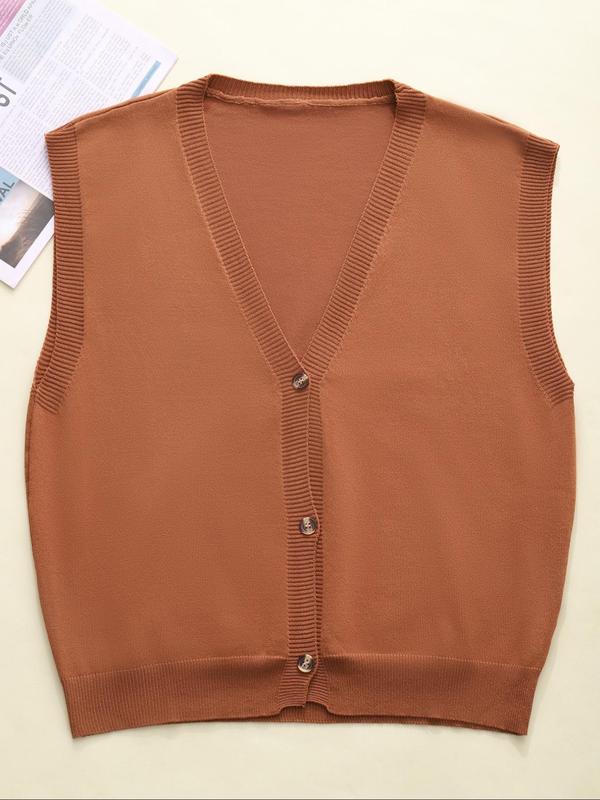 Women's Solid Color Button Front Vest Cardigan, Casual Sleeveless Knitwear for Spring & Fall, Fashion Women's Knit Clothing for Daily Wear