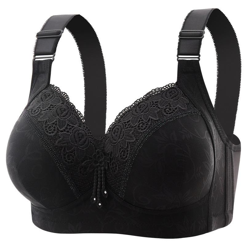 4Pcs Contrast Lace Wireless Bra, Comfy & Breathable Front Buckle Bra, Solid Seamless Floral Lace Semi Sheer Front Closure Wireless Bra, Sexy Comfy Push Up Bra, Women's Lingerie & Underwear Fabric Womenswear