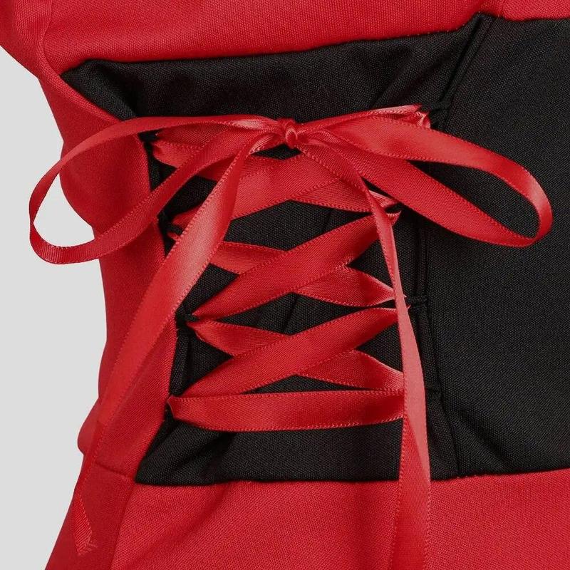 Christmas red off shoulder black waist bow suspender dress presents Christmas hat Free Womenswear Comfort Festival Party