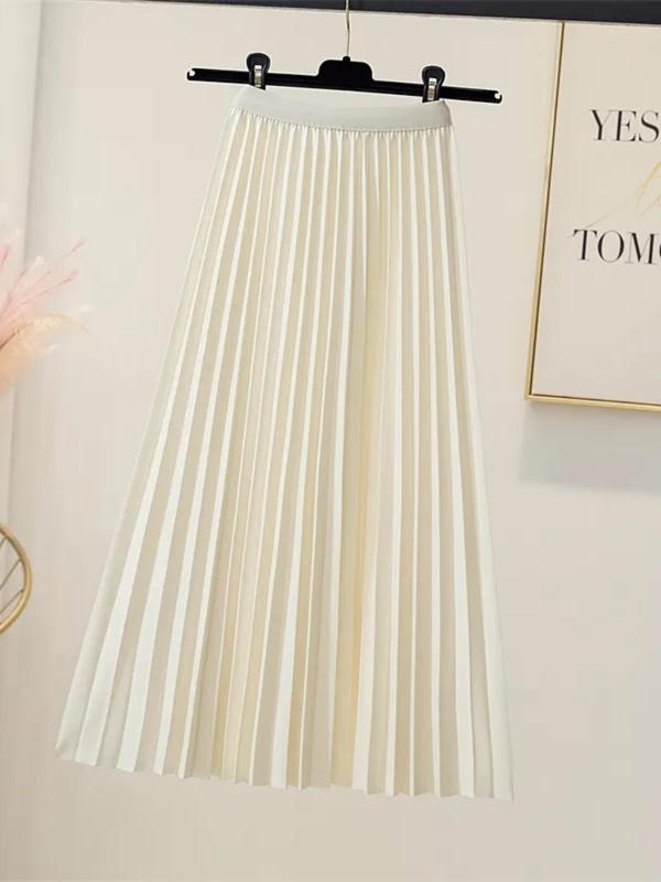 Women's Solid Pleated Vintage Skirt, Elegant Fashion Casual Midi Skirt for Daily Outdoor Wear, Ladies Skirt for Spring & Fall, Fall Outfits, Fallfreshness