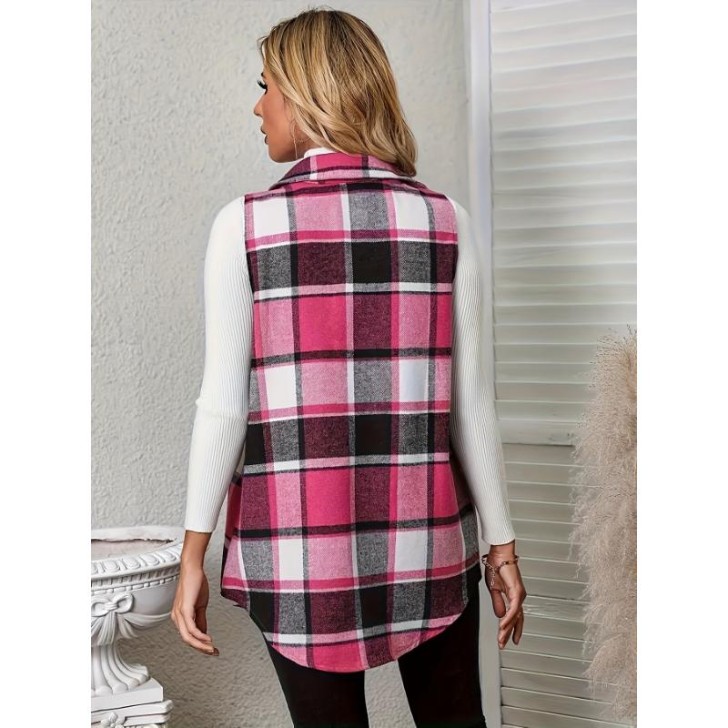 Stylish Plaid Lapel Suit Vest - Women's Fashion Vests for Spring, Autumn, and Winter - Classic Fit, Soft Fabric, and Versatile Design